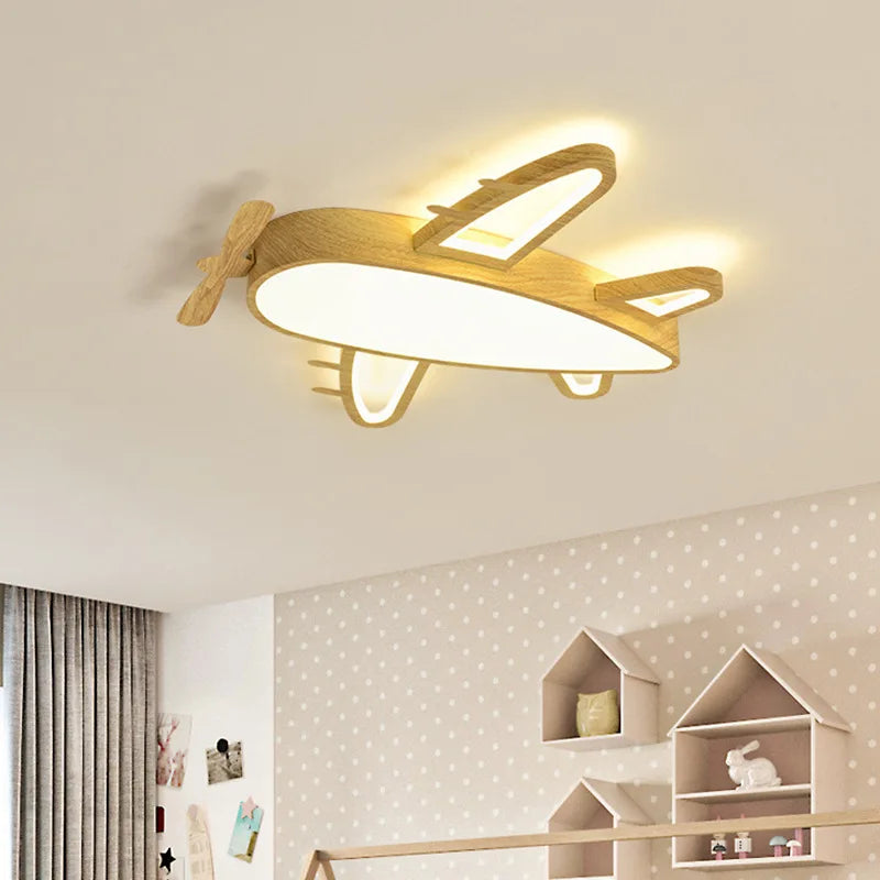 plafonnier avion en bois et fer pour chambre d'enfant - vue 2 sur 10