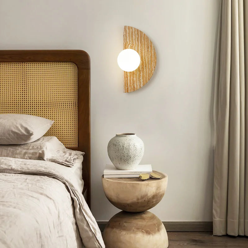 applique murale vintage demi-cercle en pierre naturelle avec led - vue 5 sur 6