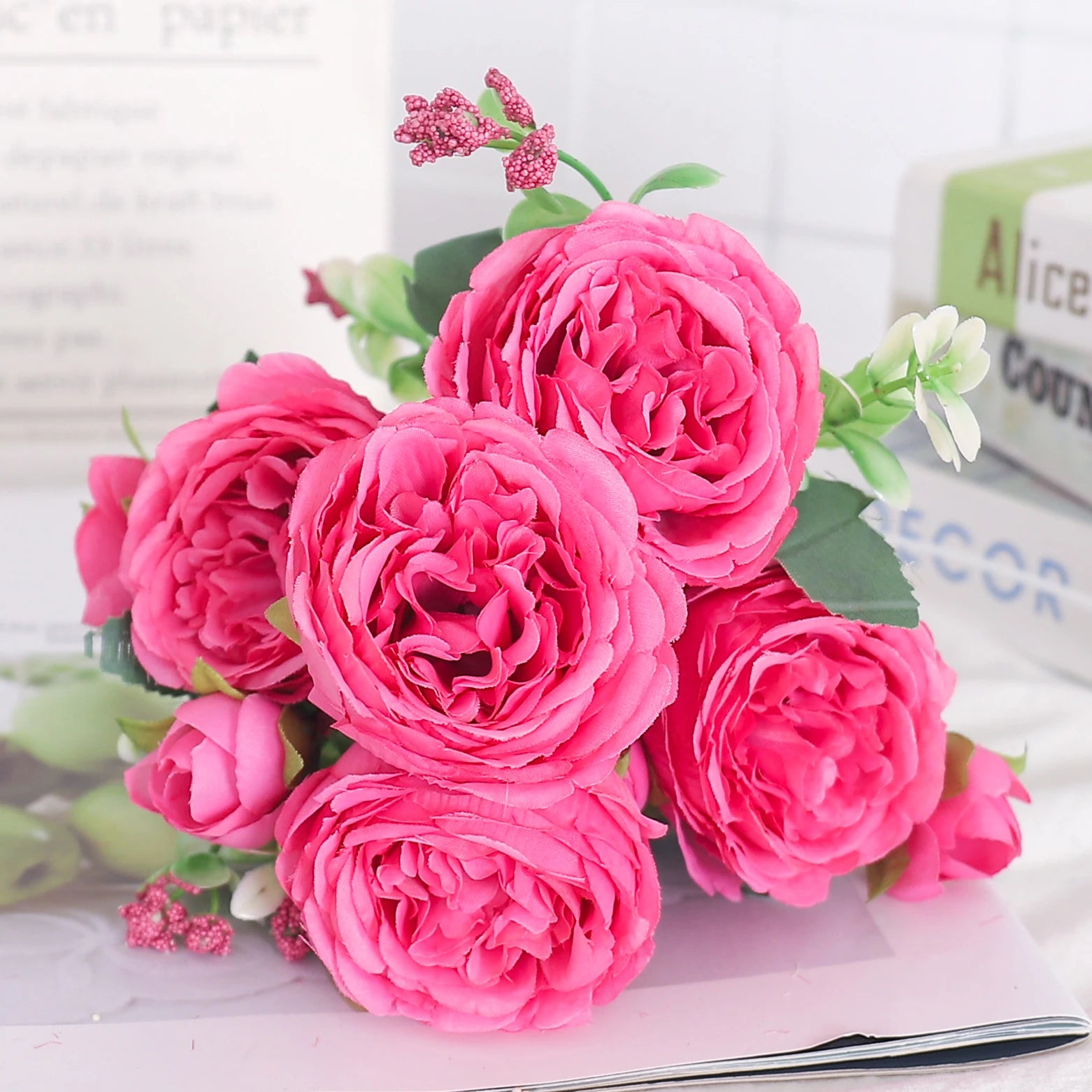 fleurs artificielles soie pivoine hortensia décoration mariage bouquet - vue 8 sur 40