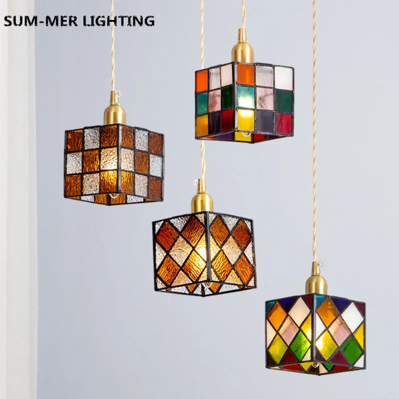 lampe suspendue nordique en laiton et verre style japonais rural rétro - vue 2 sur 9