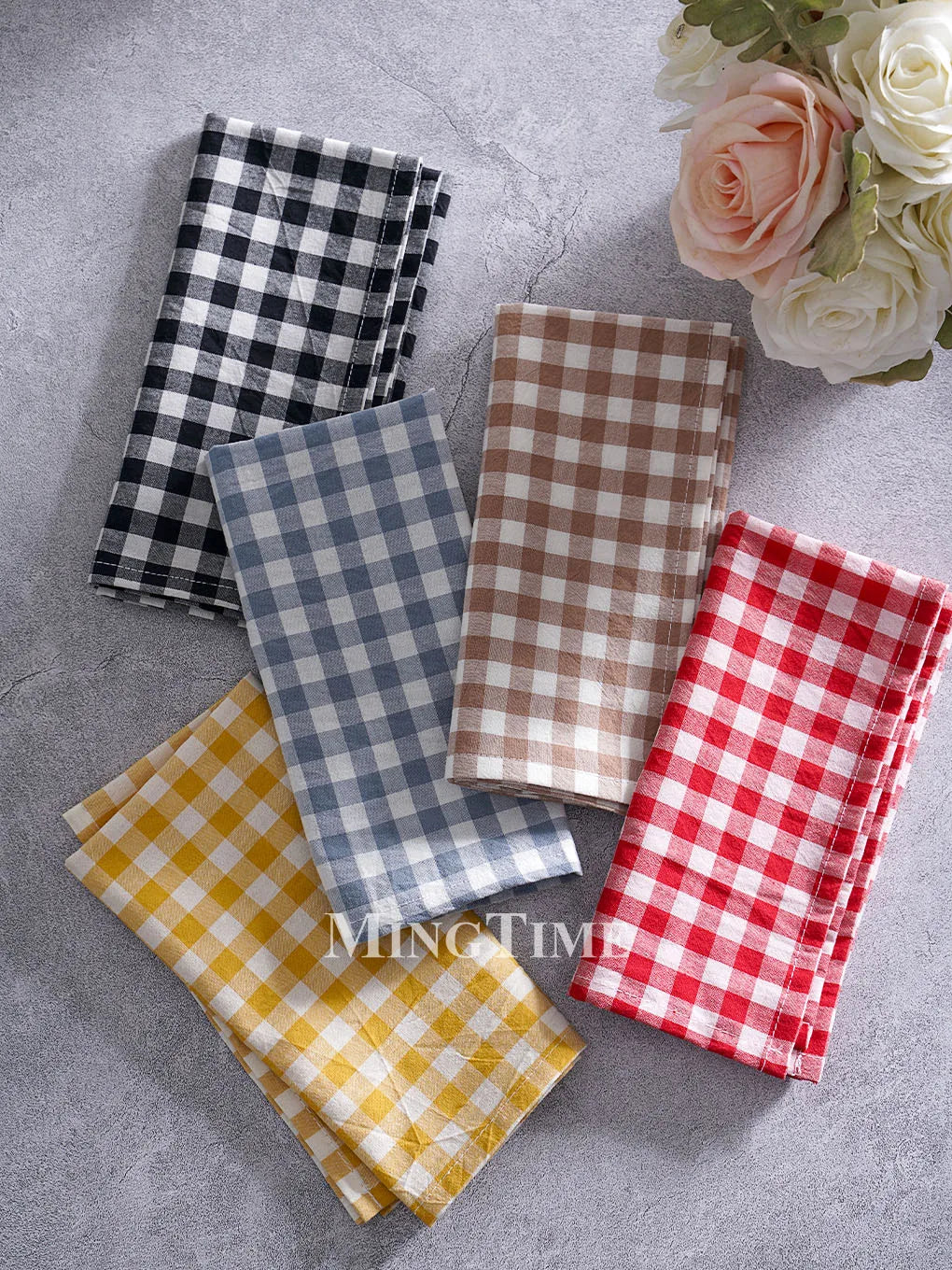 Serviette de table coton motif vichy style campagne - vue 2 sur 7