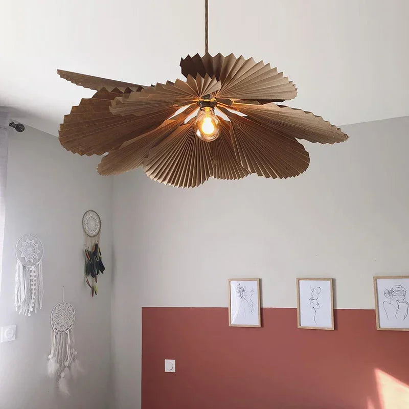 lustre rétro en papier pétale pour décoration intérieure - vue 5 sur 9