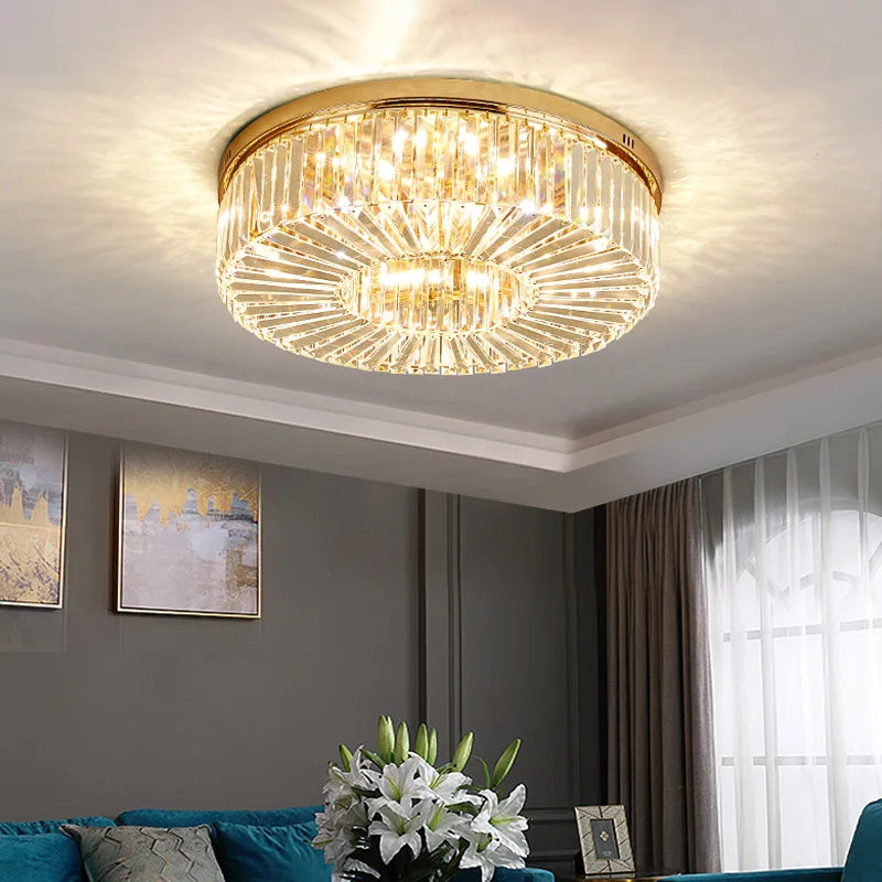 Or Lustre moderne éclairage décoration de la maison de luxe cristal salon plafonnier Dimmable Lustre anneau luminaire LED - vue 4 sur 10