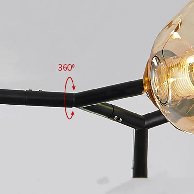 Boule de verre nordique Led plafond lustre noir suspension lumières décor à la maison suspendus Lustres luminaire salon salle à manger chambre - vue 5 sur 14
