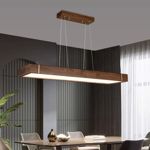 Lustre bois led suspendu au design moderne - vue 3 sur 12