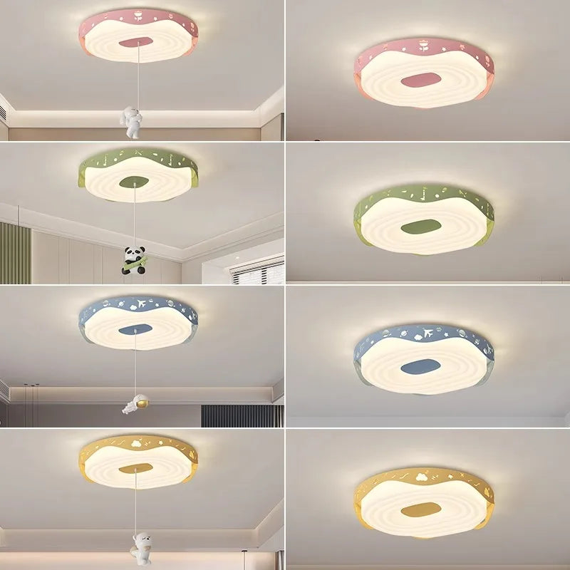Nordic Kids Bedroom Pendant Lamps Pink Green Yellow Blue Rabbit Panda Bear Astronaut Children's Room Ceiling Light Round Shape - vue 6 sur 14