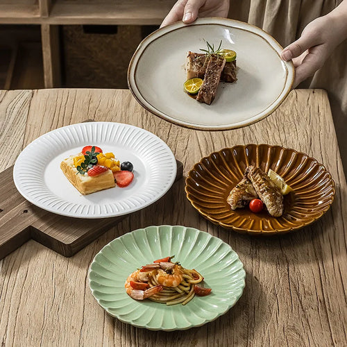 Assiette ceramique ronde style retro pour legumes
