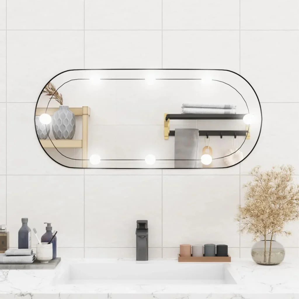 miroir mural oval avec lumières led en verre décoratif - vue 3 sur 7