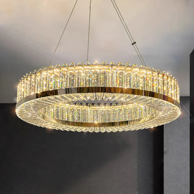lustre moderne en cristal avec lampes led suspendues luxueuses - vue 3 sur 9
