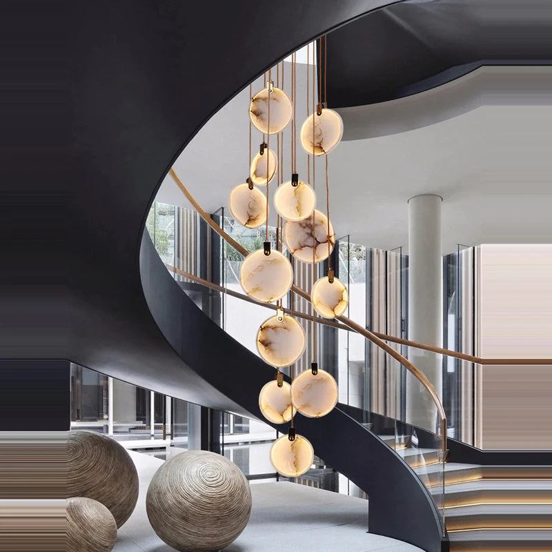 Lustre artistique LED en marbre doré à intensité réglable - vue 5 sur 25