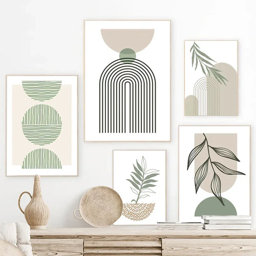 décoration murale abstraite boho avec feuilles géométriques modernes - vue 3 sur 7
