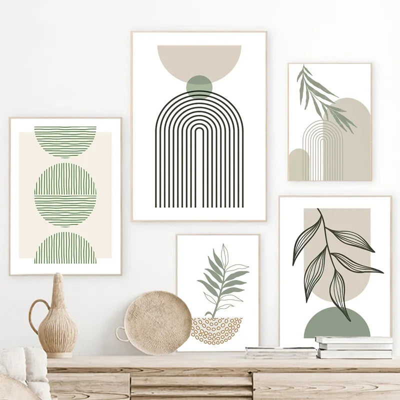 décoration murale abstraite avec feuilles géométriques boho moderne - vue 3 sur 7