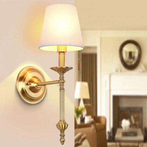 Antike LED-Wandleuchte mit Stoff-Lampenschirm - vue 3 sur 10