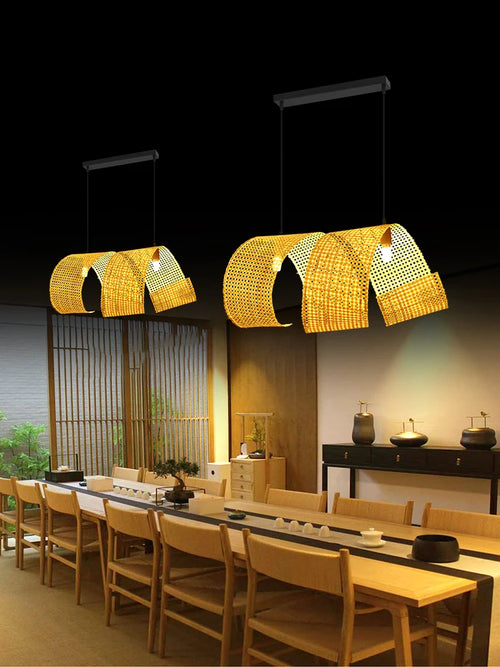 lustre en bambou style japonais pour décoration zen asiatique - vue 6 sur 11