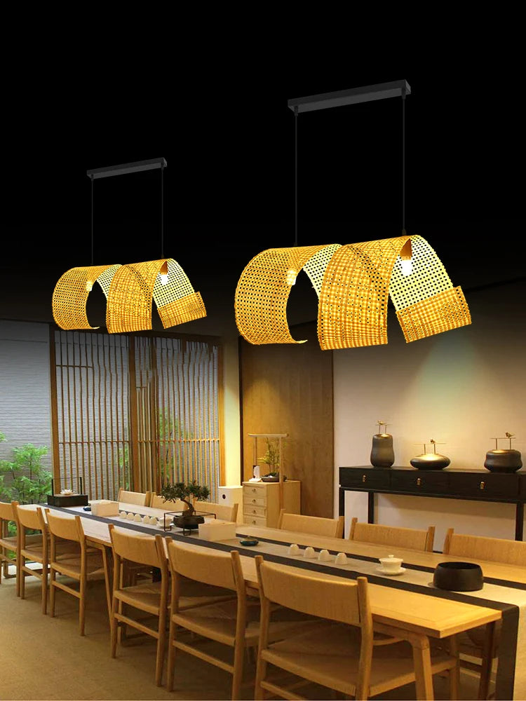 lustre en bambou style japonais pour décoration zen asiatique - vue 5 sur 11