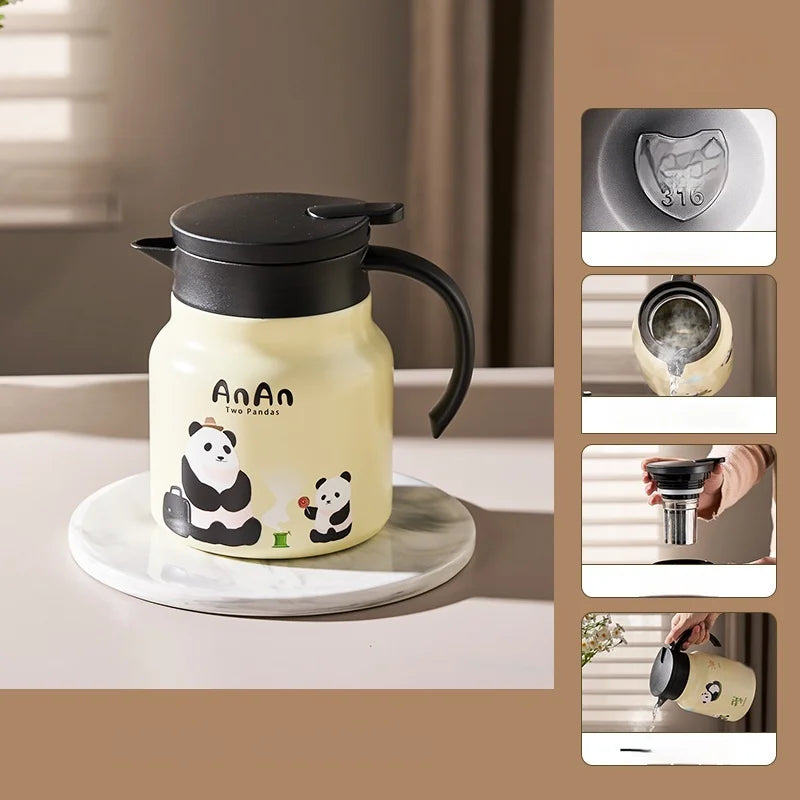 Théière isotherme panda acier inoxydable 1l grande capacité