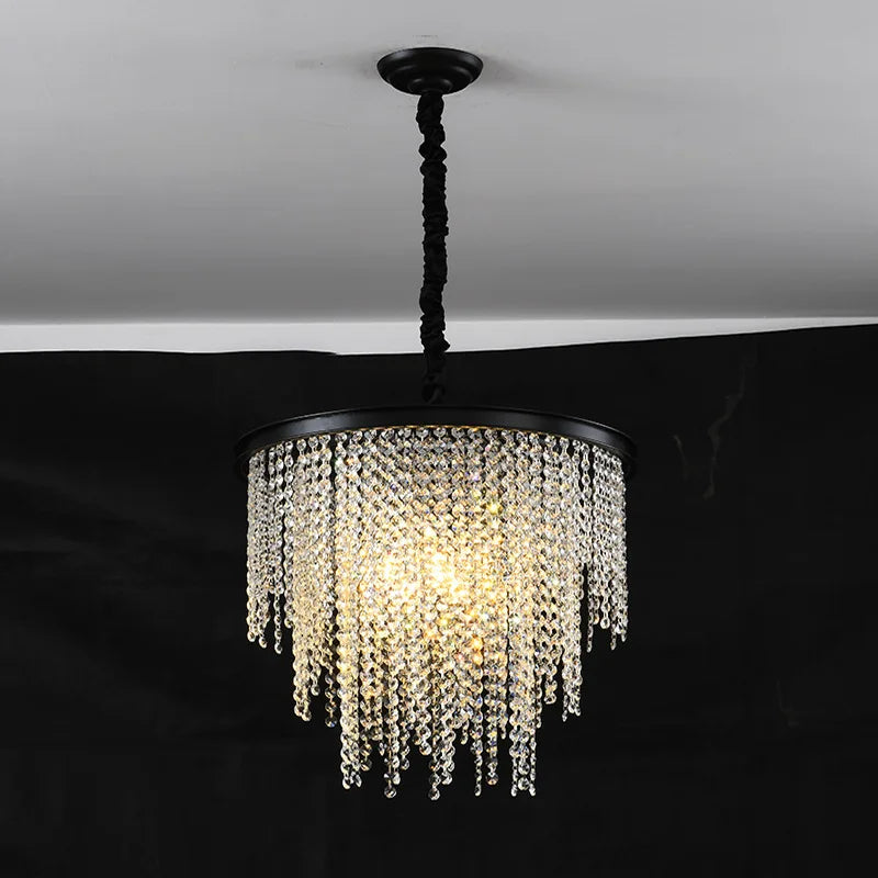 Lustre en cristal Luxe moderne LED chaîne de fronde or - vue 6 sur 10