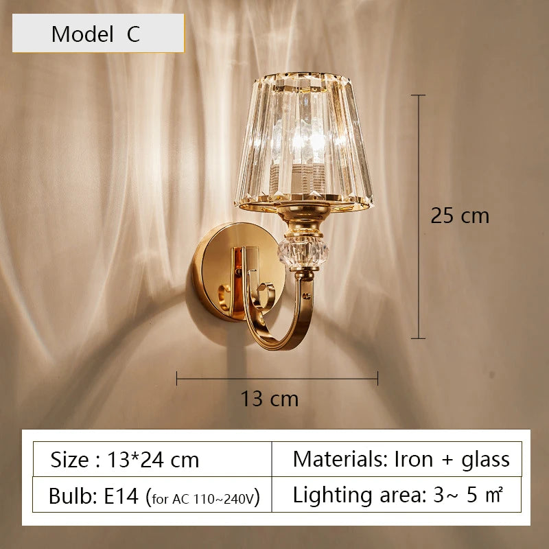applique murale en cristal luxe design moderne nordique à led