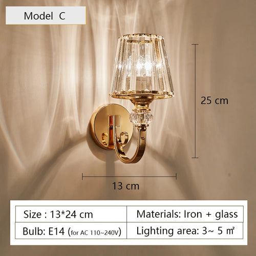 applique murale en cristal moderne avec éclairage led décoratif
