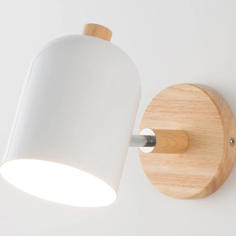 applique murale nordique moderne rotative led en fer et bois