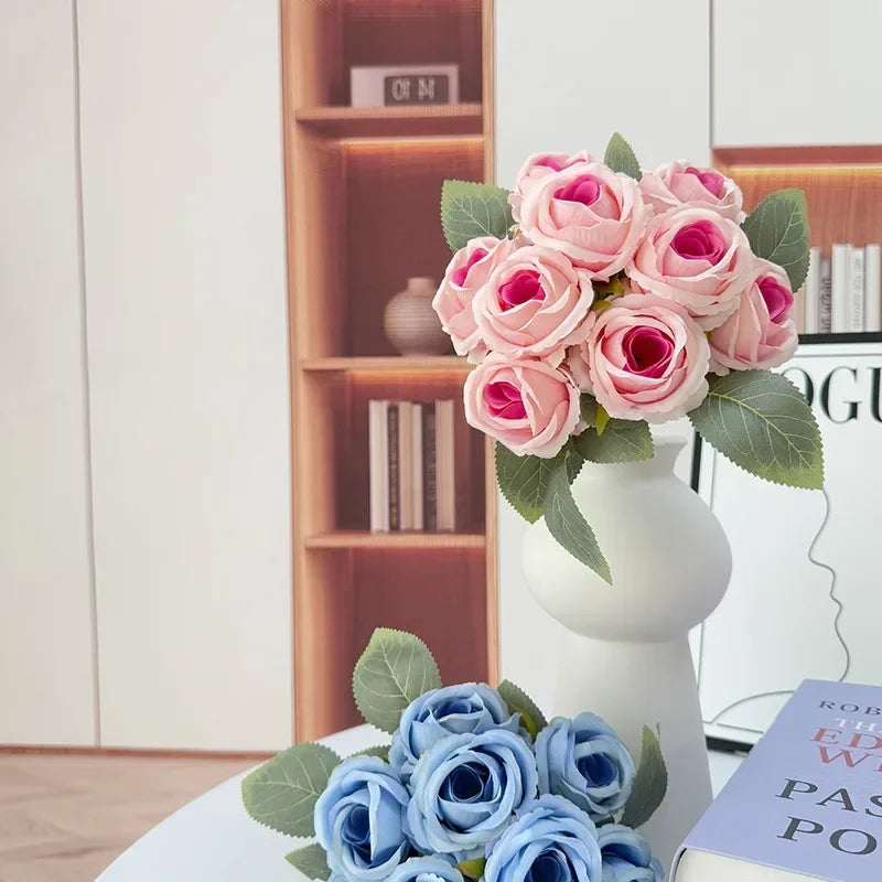 bouquet de 10 roses artificielles en soie décoratives pour événements - vue 3 sur 14