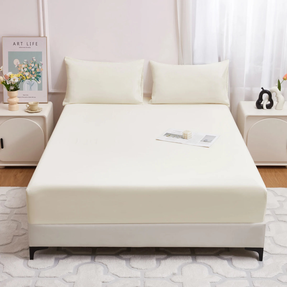 Safe Waterproof Mattress Protector, Soft Comfortable Breathable Solid Color Bedding Mattress Cover Fitted, Machine Washable - vue 14 sur 14