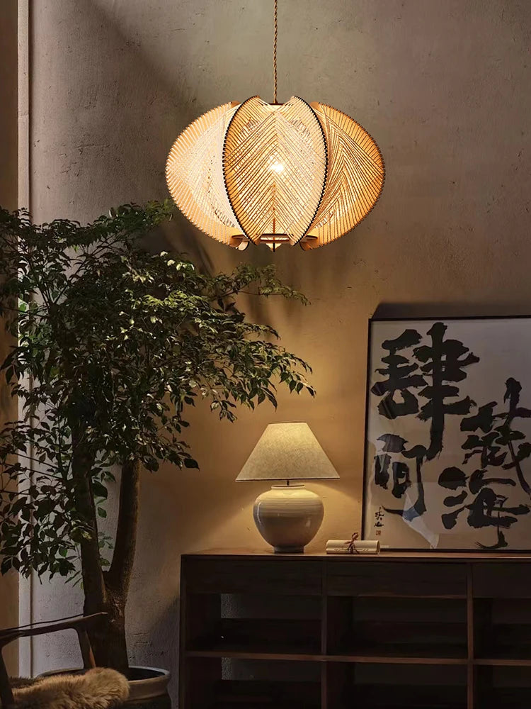 lustre moderne en corde de chanvre japonais pour décoration intérieure - vue 6 sur 9