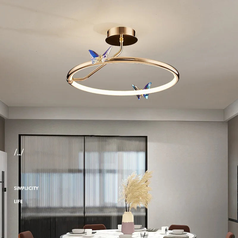 anneau d'or led lampe suspendue papillon pour hôtel boutique bureau - vue 4 sur 20