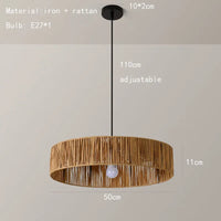 Pendelleuchte aus Rattan im asiatischen Stil mit dimmbarem Leuchtmittel und verstellbarem Kabel