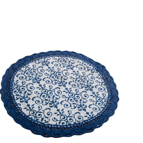 Chemin de table rayé bleu marine dentelle campagne - vue 6 sur 5