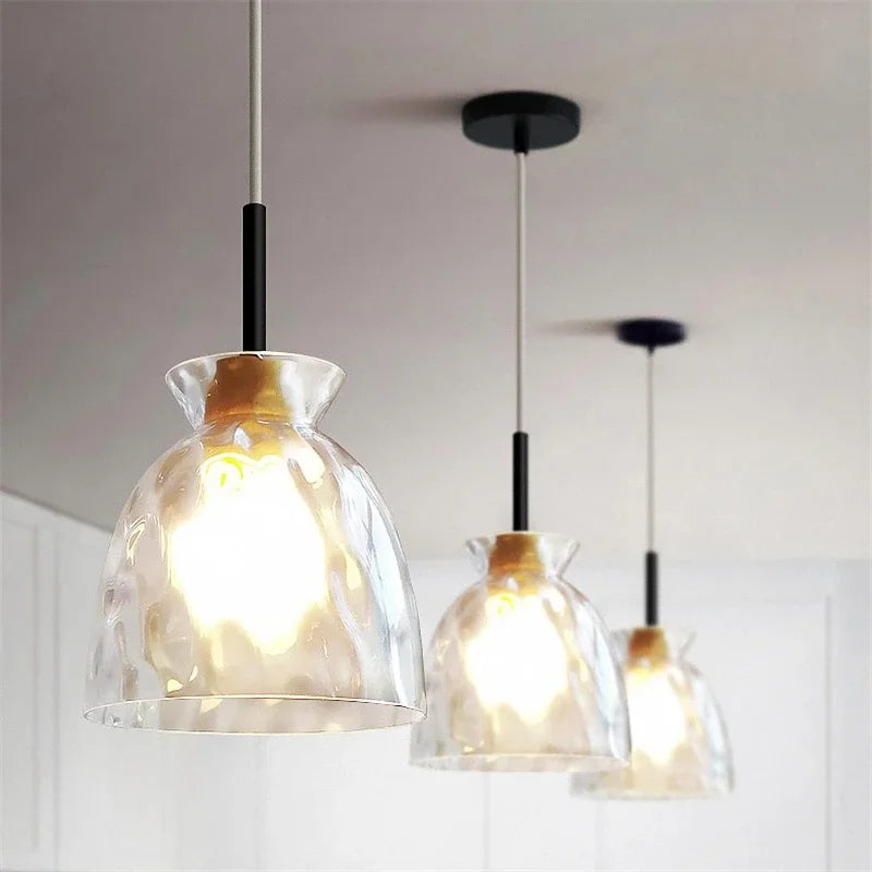 lustre moderne en bois et verre pour décoration nordique - vue 6 sur 9