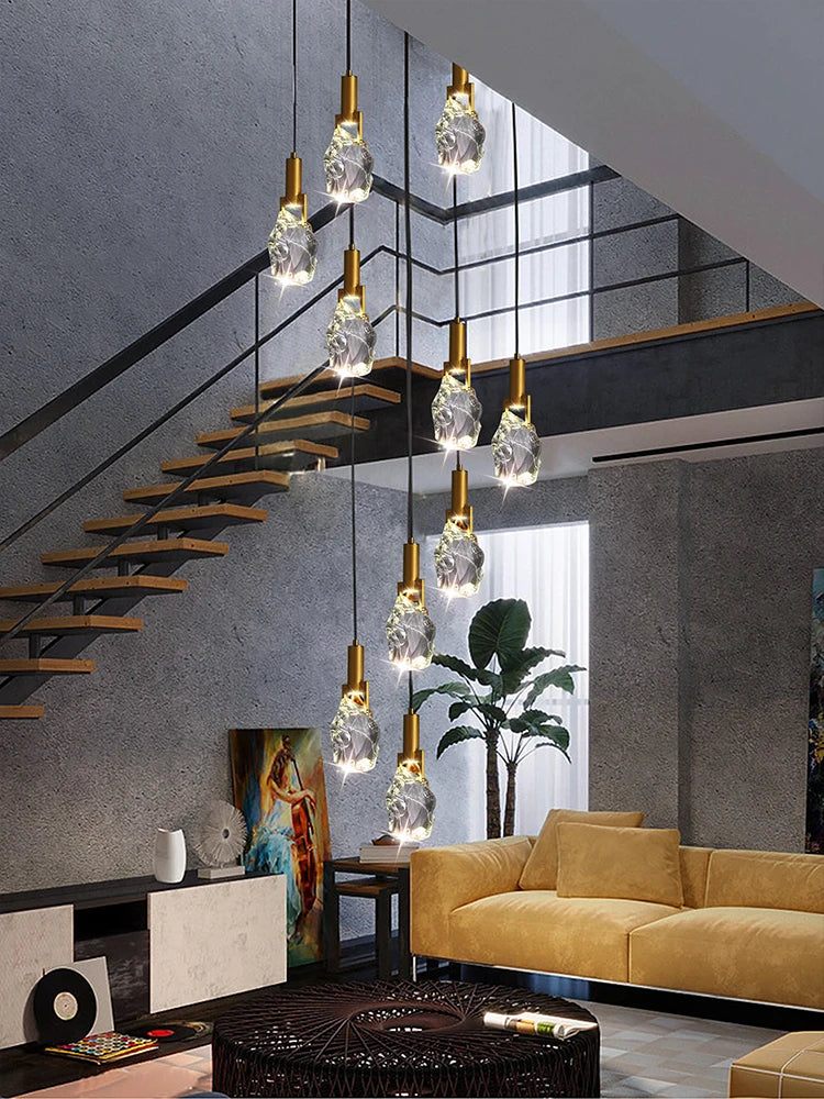 lustre duplex loft escalier en colimaçon moderne créatif villa salon cristal - vue 4 sur 14