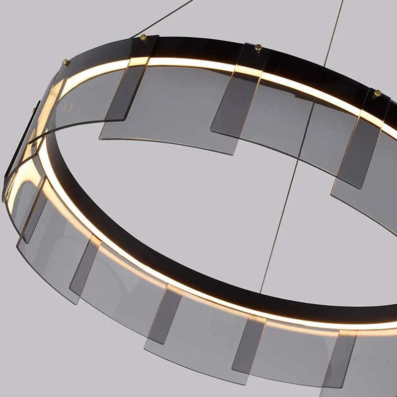 Moderner nordischer Kronleuchter aus Rauchglas LED-Pendelleuchte - vue 5 sur 9