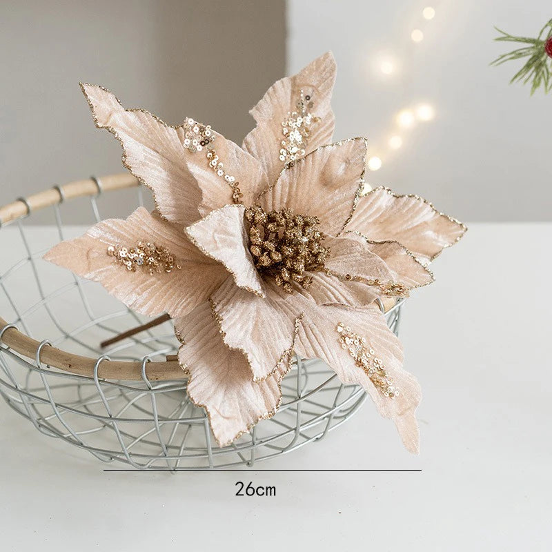 fleur de noël artificielle en velours pailleté décoration festive pour maison - vue 13 sur 12