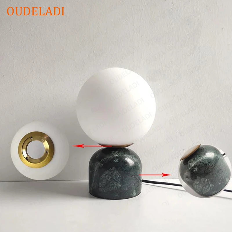 lampe de bureau led moderne en marbre avec boule de verre - vue 7 sur 9