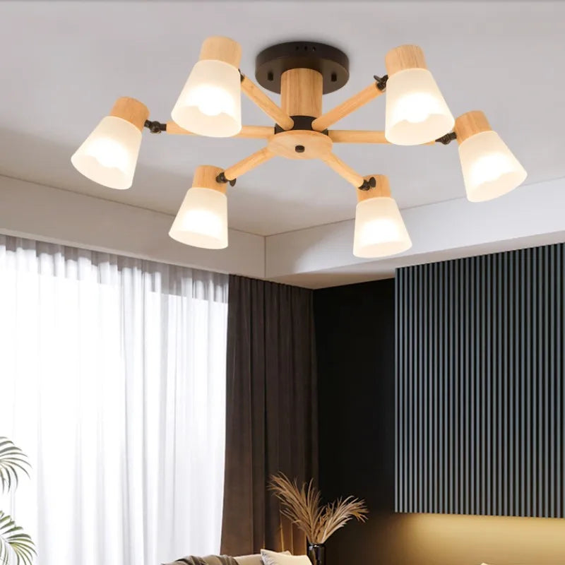 Lustre nordique en verre et bois - vue 3 sur 14