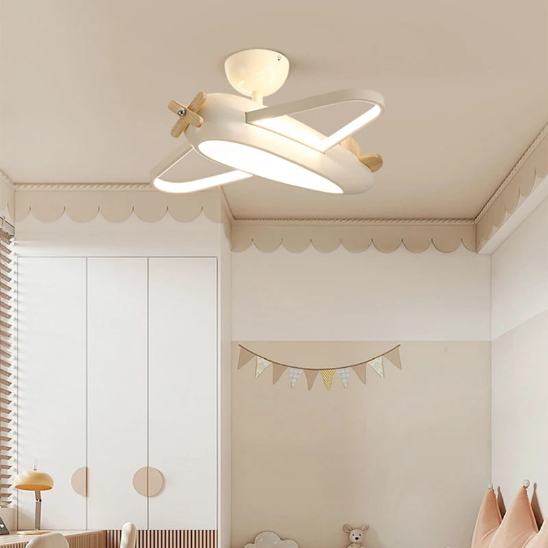plafonnier avion dessin animé en bois pour chambre d'enfant - vue 3 sur 9