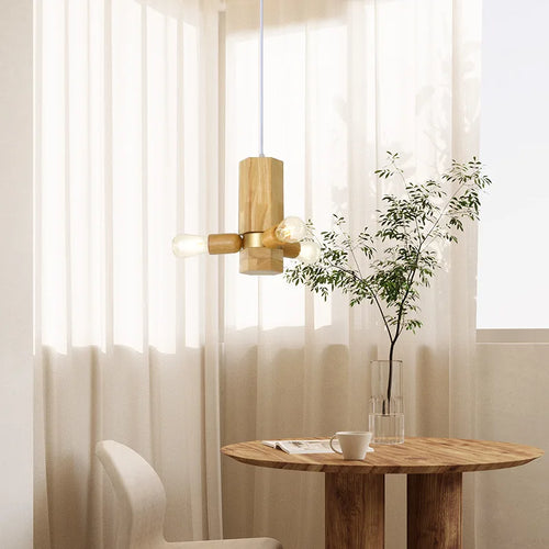 Nordische Pendelleuchte aus Holz für elegante Inneneinrichtung - vue 4 sur 11