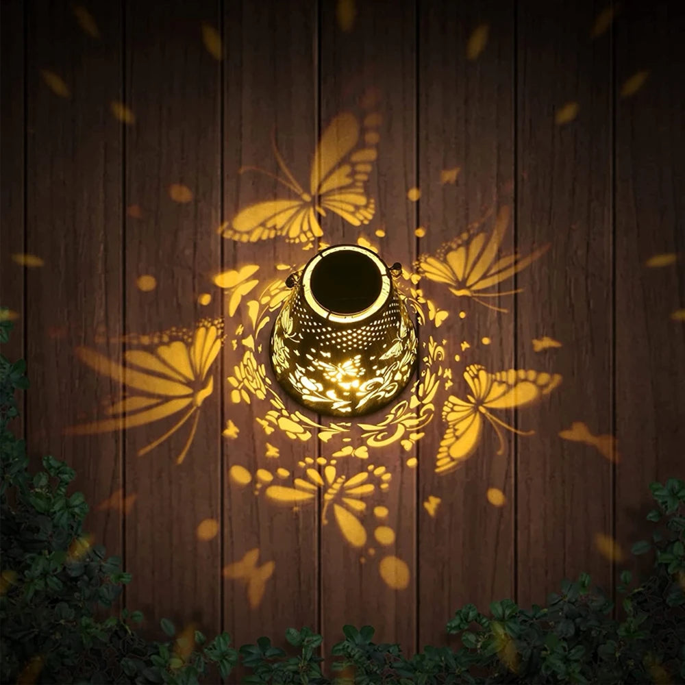lanterne solaire suspendue projection fleurs papillons pour jardin extérieur - vue 7 sur 7