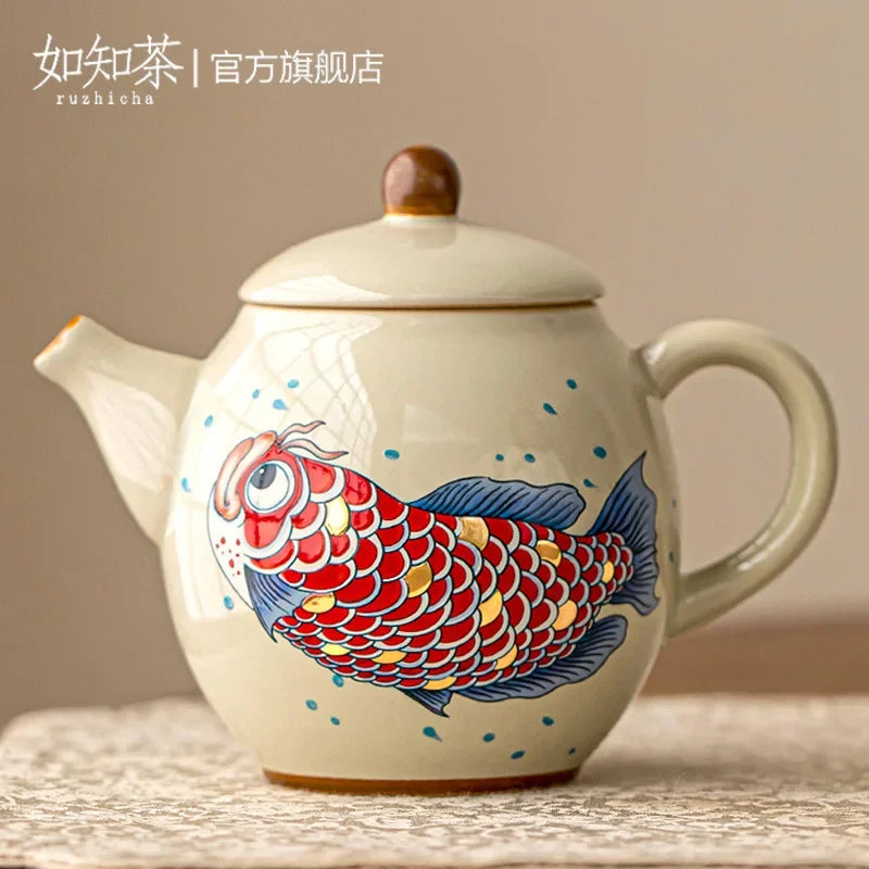 Théière chinoise céramique arowana style kung fu rétro - vue 3 sur 7