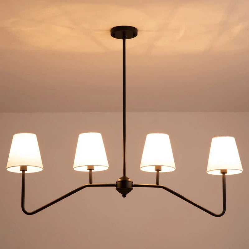 Lustres classiques or poli/noir avec abat-jour en lin blanc lustre moderne de chambre à coucher - vue 8 sur 14