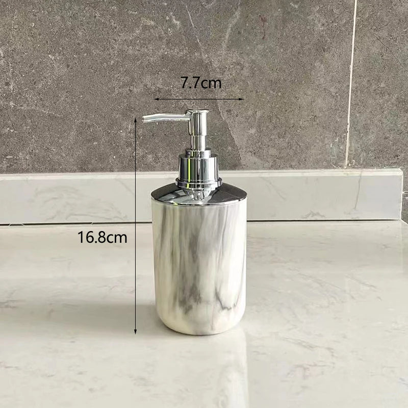 distributeur de savon liquide en plastique marbré 320 ml pour salle de bain - vue 6 sur 8