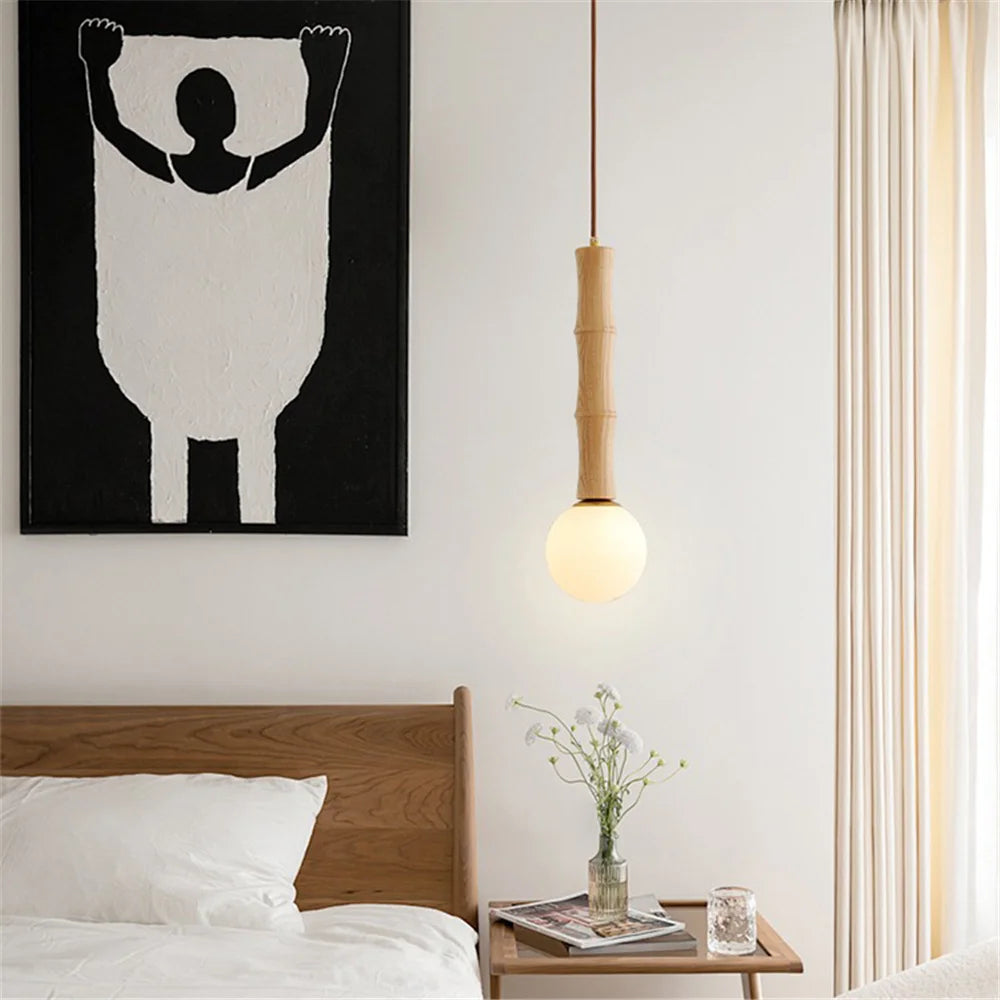 Vintage Wandleuchte aus Glas und Holz für stilvolle Wohnraumgestaltung - vue 5 sur 8