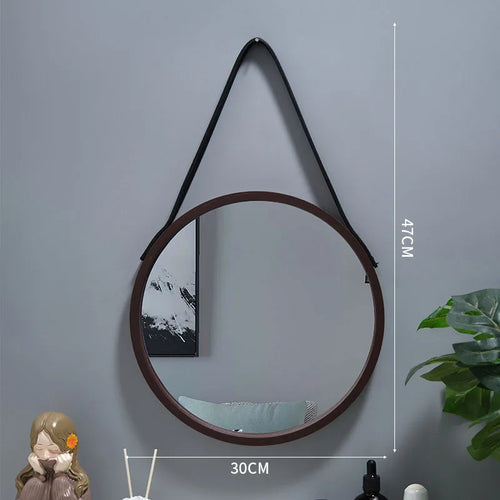 miroir rond mural en bois épais pour maquillage - vue 9 sur 9