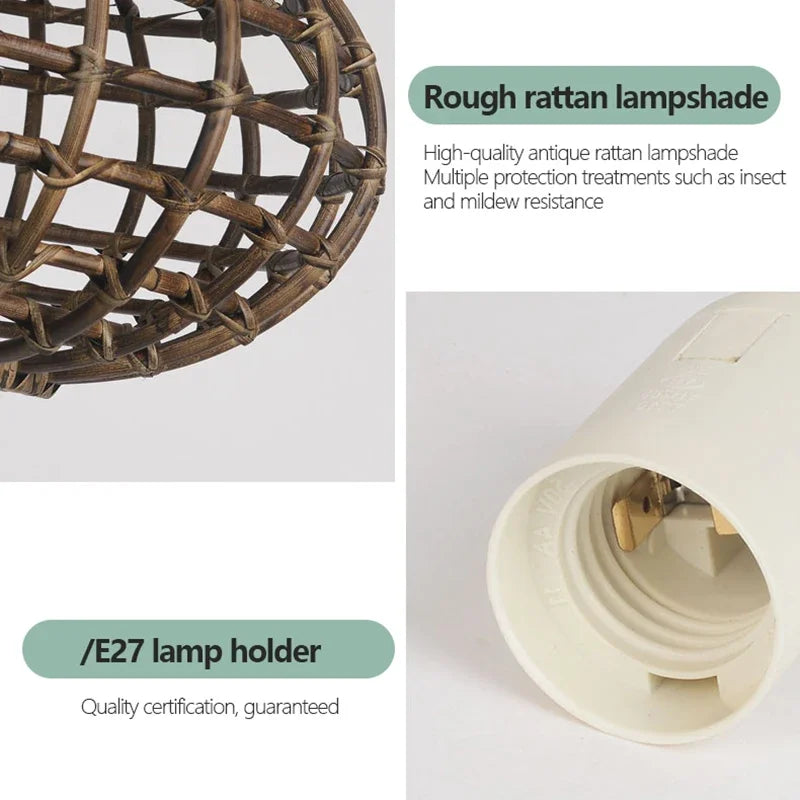 suspension en rotin design circulaire pour éclairage intérieur - vue 6 sur 7
