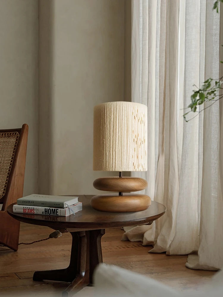 lampe de table japonaise bois massif rétro - vue 5 sur 8