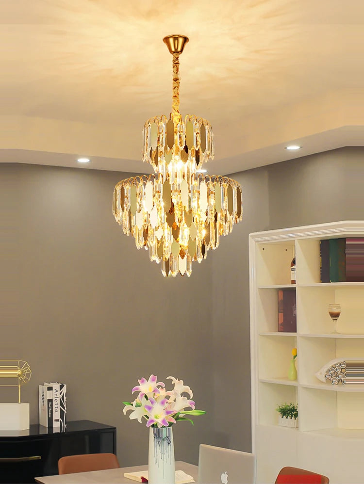 lustre à led de luxe en or chromé pour décoration moderne - vue 5 sur 17