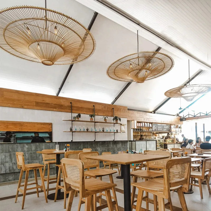 Moderner Rattan-Kronleuchter im nordischen Stil Schirmdesign - vue 5 sur 15