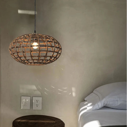 suspension en rotin design circulaire pour éclairage intérieur