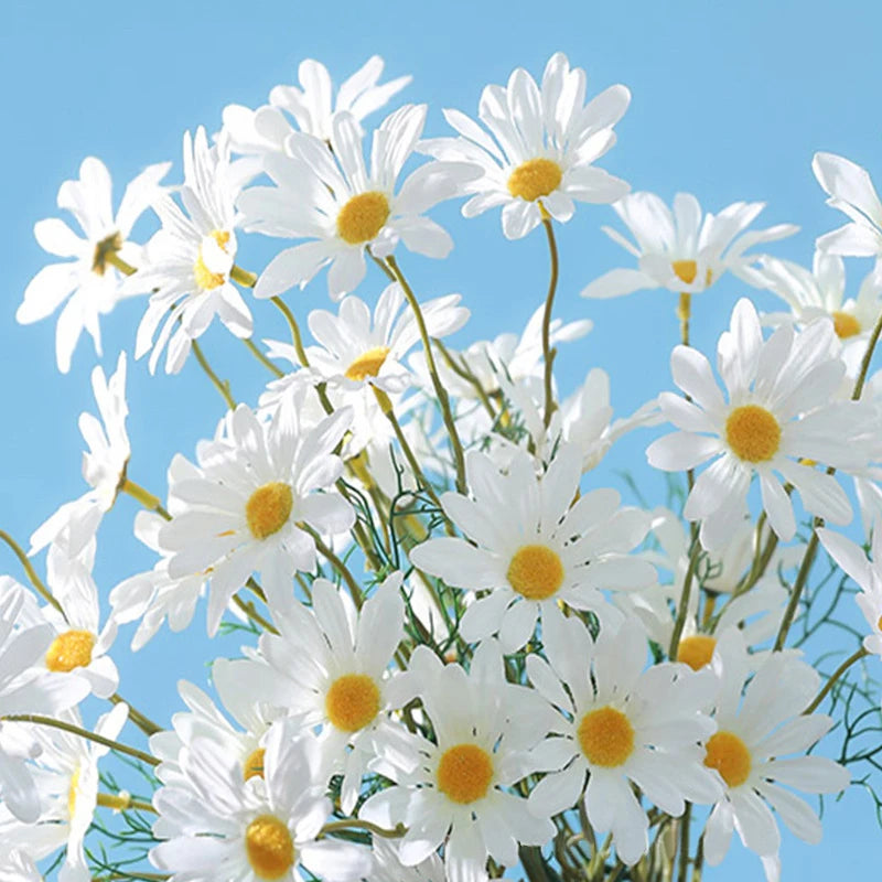 5 têtes de marguerites blanches fleurs artificielles pour décorations festives - vue 6 sur 11